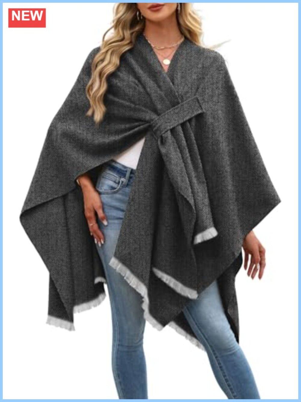 Reversible Knit Shawl Wrap Open Front Poncho Scarf One Size Women